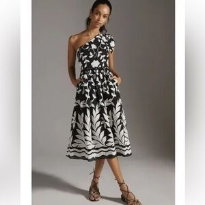 Anthropologie Black and White One-Shoulder Dress